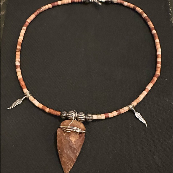 Hand Crafted “ One of a Kind” Jasper, Shell and Sterling Silver Unisex Necklace - Picture 2 of 3